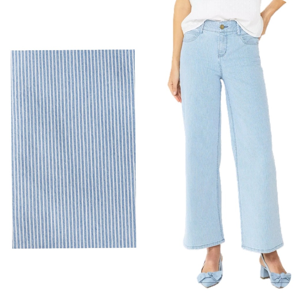Draper James,  RSVP Seersucker Cropped Wide Leg Pants Blue Stripe, Size 14